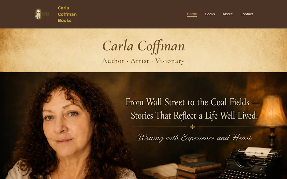 Home page of carlacoffmanbooks.com, the website of Carla Coffman, a mystery author, built by The Literary Haus